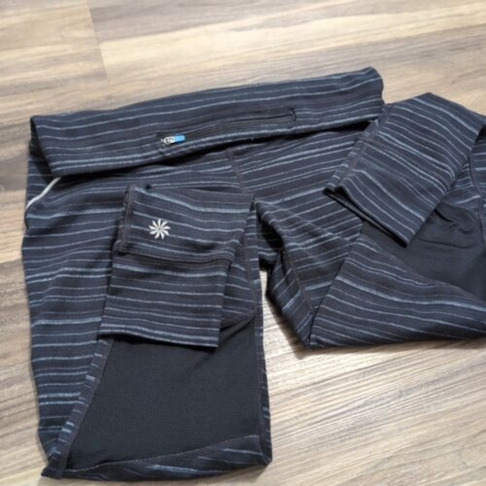Athleta Women's S Stellar Tight Leggings Zipped Pockets Athletic Stripe